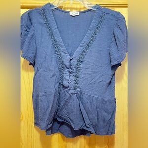 blue button top—size M